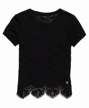 Superdry Morocco Lace Hem Női Pólók Fekete | SEAKO8294